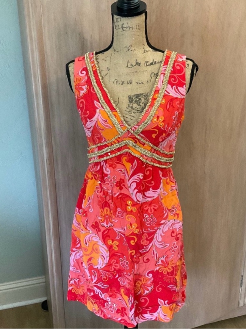 Muse Boston Proper Silk Dress coral pink Multicolor Paisley Boho Size 6 Y2K